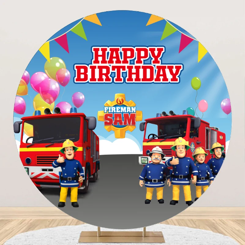 Round Fireman Sam Backdrop Baby Shower Newborn Happy