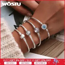 WOSTU 925 Sterling Silver Bracelet – Barrel Snap Clasp, Cubic Zirconia, Bangle Bracelet, Chain Bracelet, Charm, Sizes 17–21