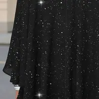 Elegant plus Size Solid Color 3/4 Sleeve Loose Top for Women Fashion Shiny Asymmetrical Hem round Neck Long Shirt - Image 5
