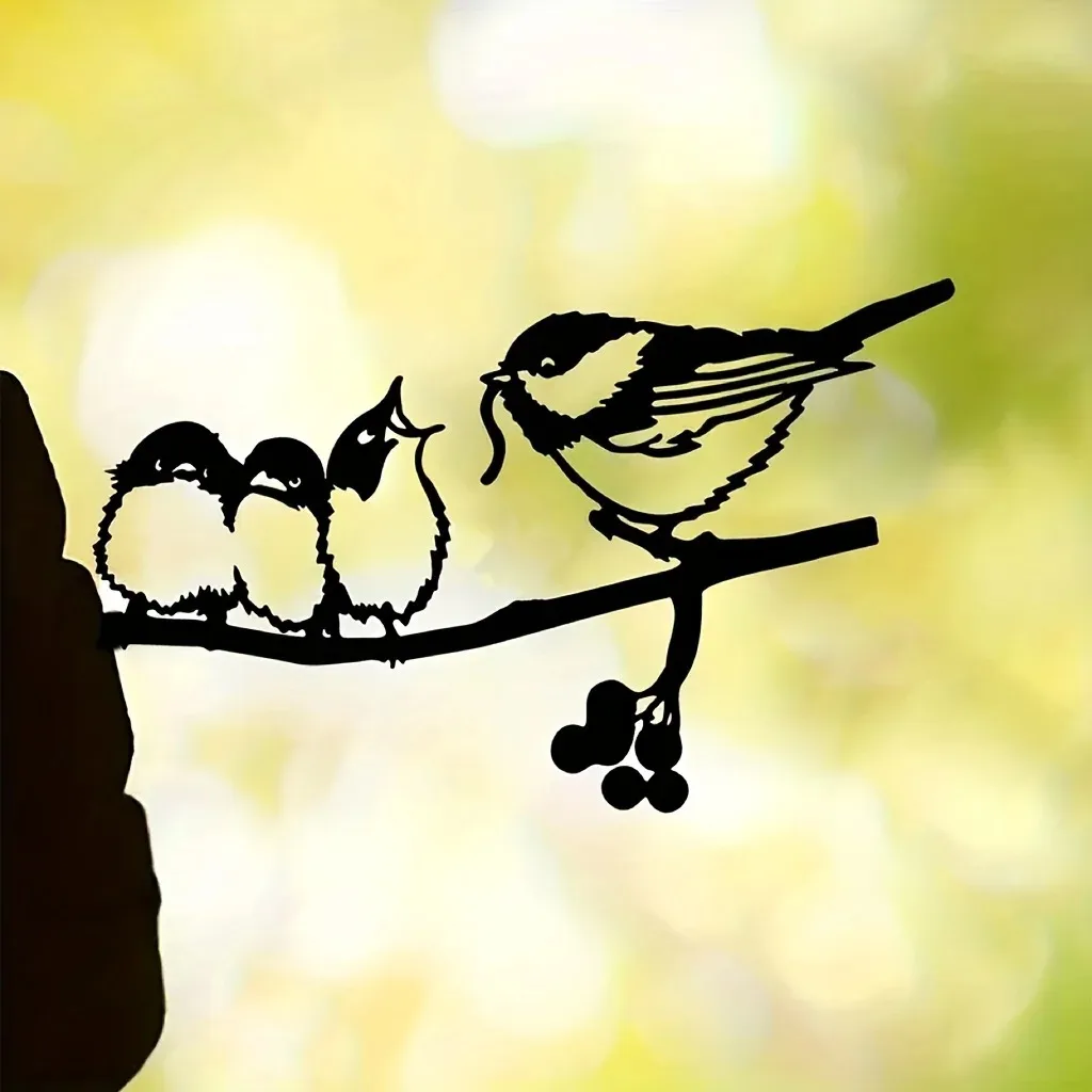 Four Birds On Branch Steel Silhouette Metal Wall Art for Home Garden