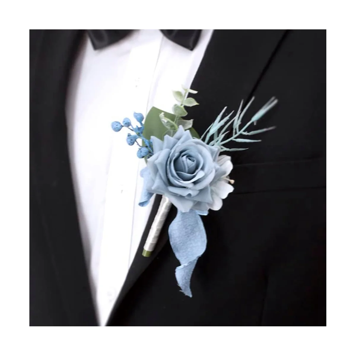 

4PCS Dusty Blue Corsage and Boutonniere Set, Prom Artificial Flower Wrist Corsage Bracelets
