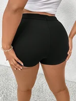 Plus Size Women's Plus Size Pleated Front Hollow Shorts High Waisted Asymmetric Mini Shorts Solid Colour - Image 2