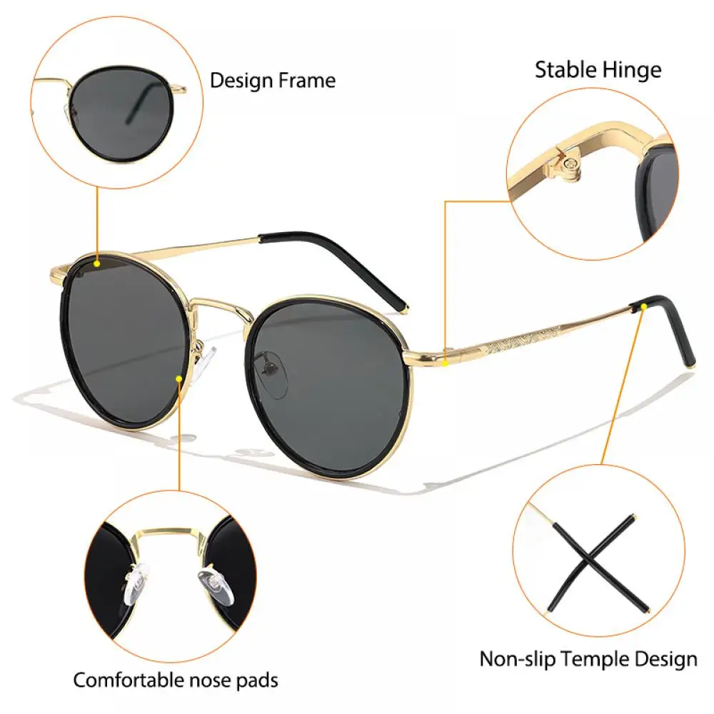 CATERSIDE Neue optische Sonnenbrille für Herren, Retro-Stil, kleiner runder Rahmen, Korrektionsbrille für Damen, UV-beständige Myopie-Brille für den Außenbereich – Detail 2