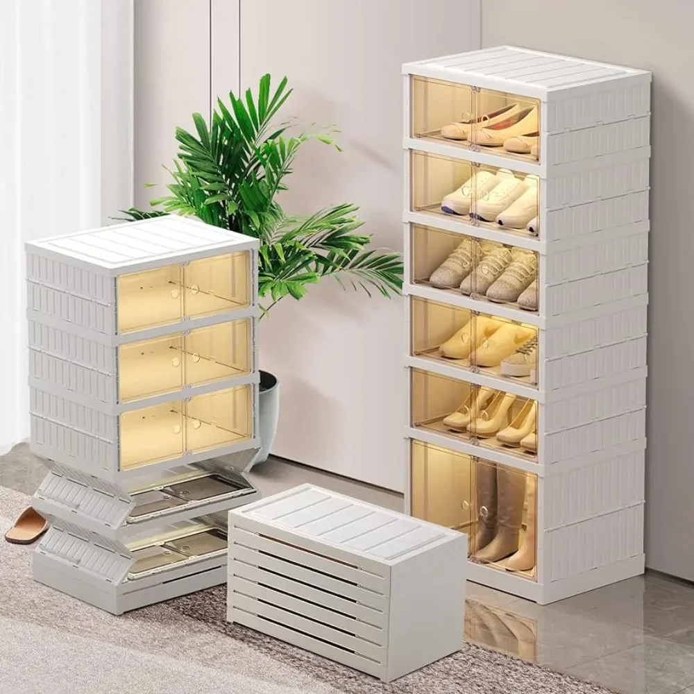 

6-Tier Foldable Shoe Rack Organizer for Closet Shoes Storage Box Clear Shoe Boxes Stackable Shoe Cabinet Bins