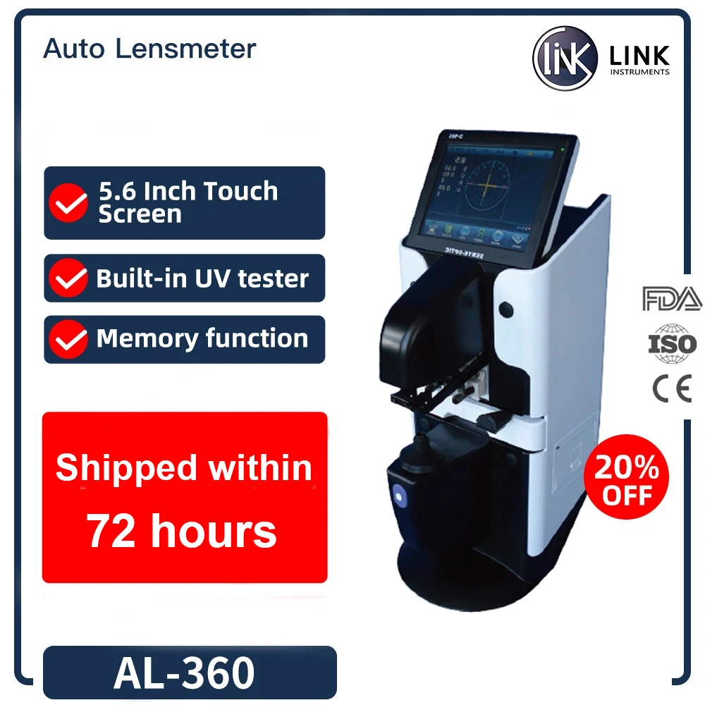 LINK 브랜드 최고 품질 AL-360 자동 렌즈미터, 5.6 인치 LCD 터치 스크린, 디지털 자동 초점 측정기, PD UV 프린터