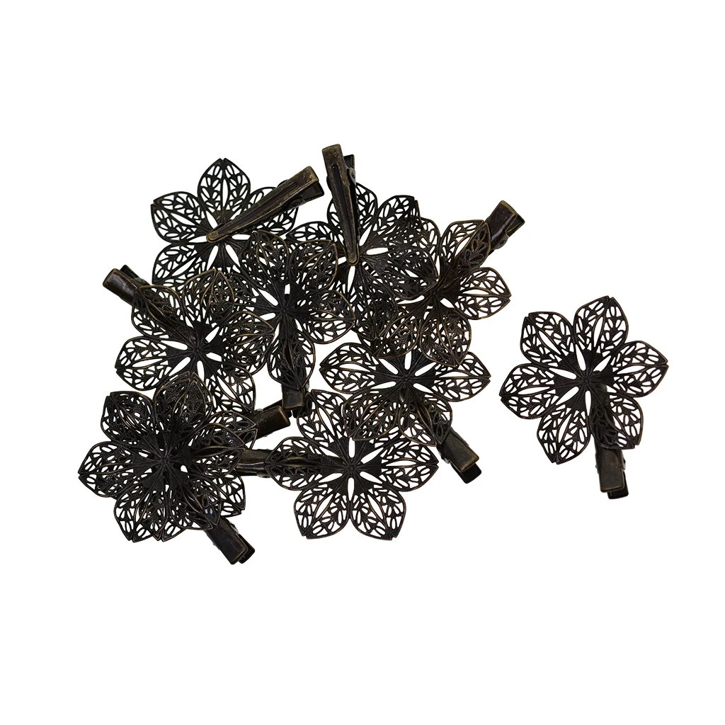 빈티지 앤티크 청동 헤어 클립, 꽃 패턴 헤어웨어, 선조 헤어 액세서리, 소녀 또는 여성용 헤어클립, 10 X