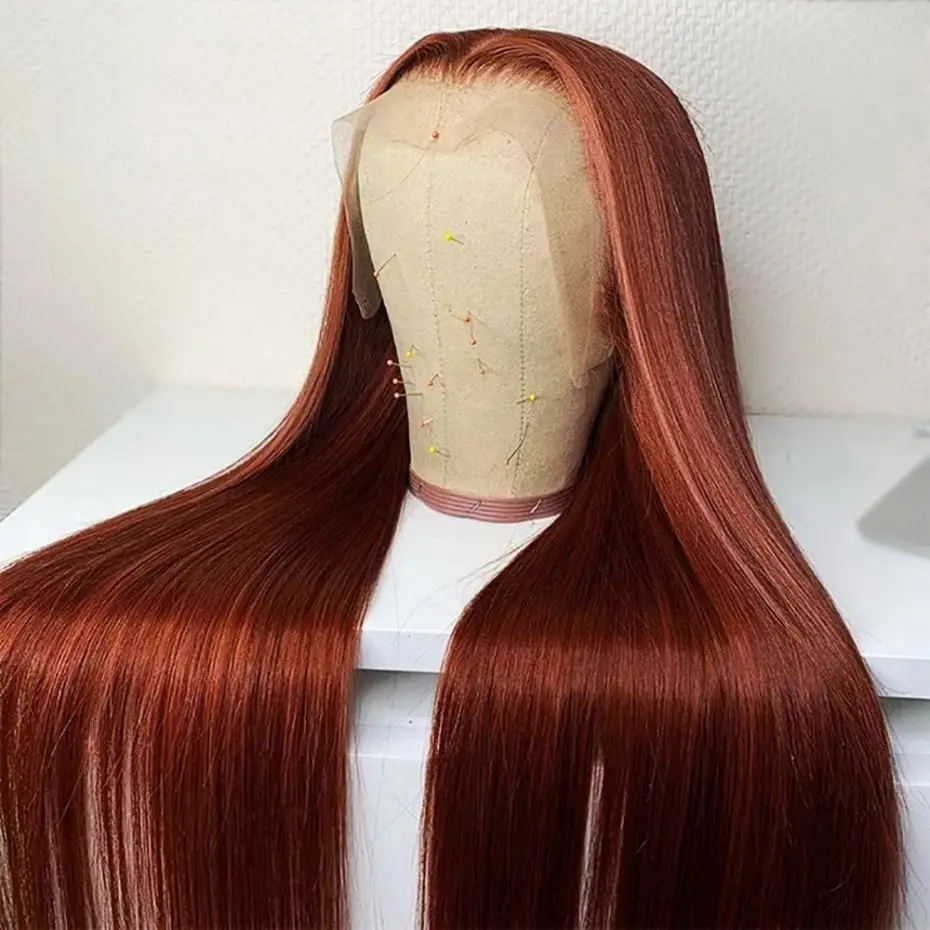 

Reddish Brown Lace Front Wig Brazilian Remy Color Wigs Pre Plucked Straight 13x4 13x6 HD Transparent Human Hair Lace Frontal Wig