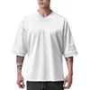 Plain Gym Sports Mens Bodybuilding Oversized Mesh Dropped Shoulders Fitness Workout Sports Half Sleeve T-shirt 1