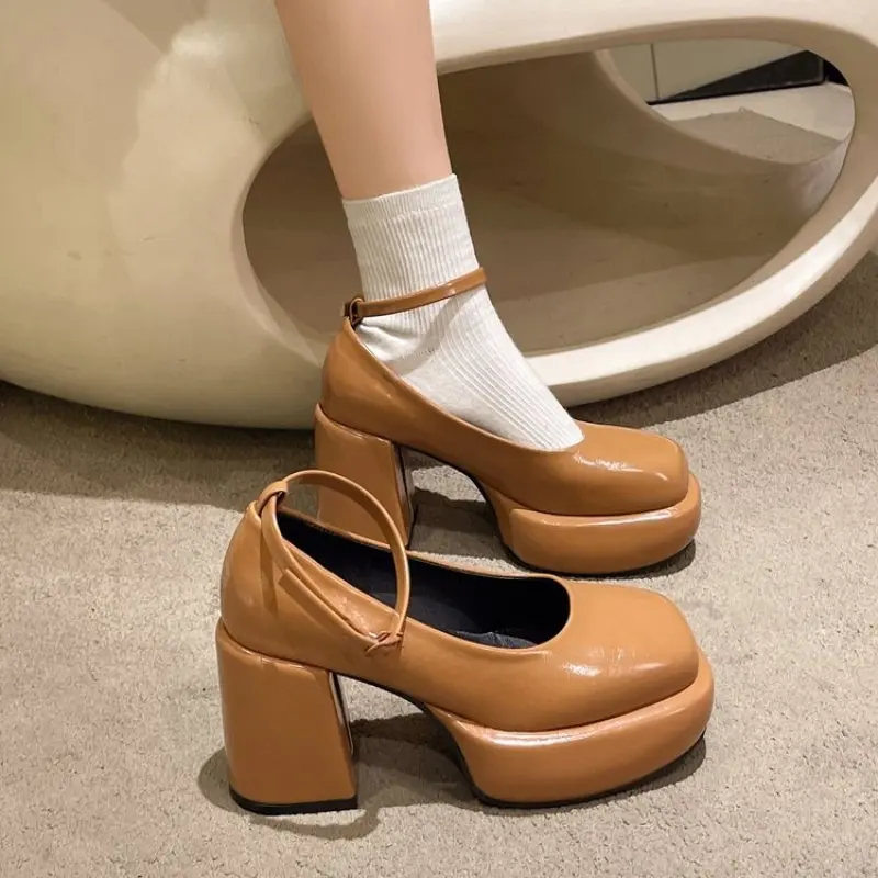 Spring New Light Women High Heels Thick Heel Square Toe Shoes Elegant Ladies Fashion Black Brown Sexy Pumps Fashion Plus Size 41