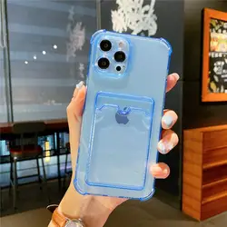 Clear Shockproof Wallet Cover with Transparent Card Slot and Bag Holder - iPhone 7 or 8 (Blue)