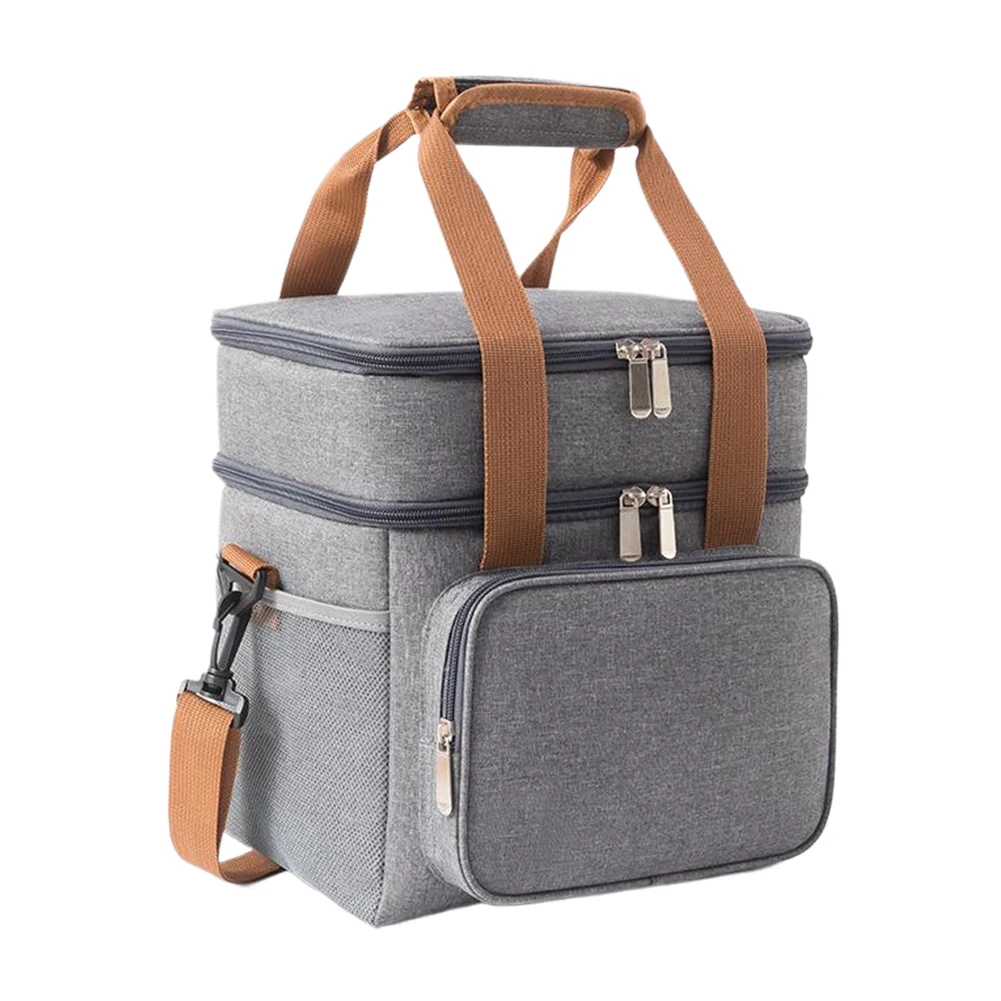 13L Portable Insulation Handbag Dual Compartments Cool Warm Insulated Bag Large Capacity Insulated Lunch Bag for Camping Picnic