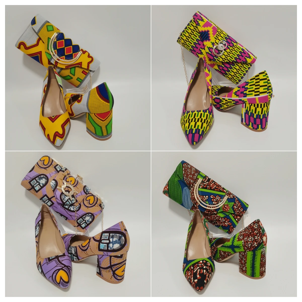 

Высококачественный Стильный клатч из хлопка и воска в африканском стиле и обувь на массивном высоком каблуке, подходит для свадьбы, сумка из воска Анкары, женская