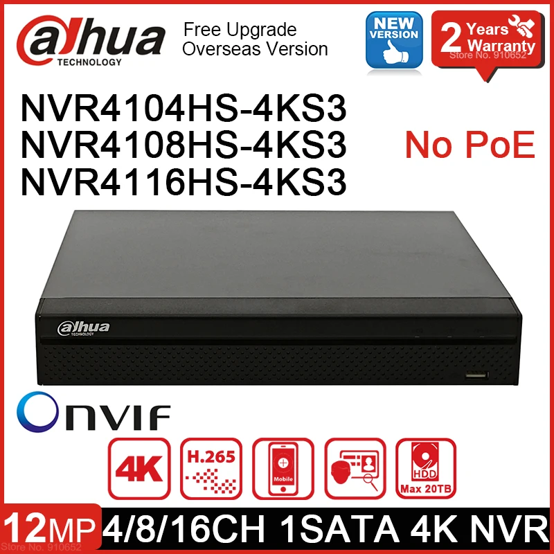 Network Video Recorder Original Dahua NVR4104HS-4KS3 NVR4108HS-4KS3 NVR4116HS-4KS3 Smart 1U 4K 4/8/16CH Mini Onvif EPTZ
