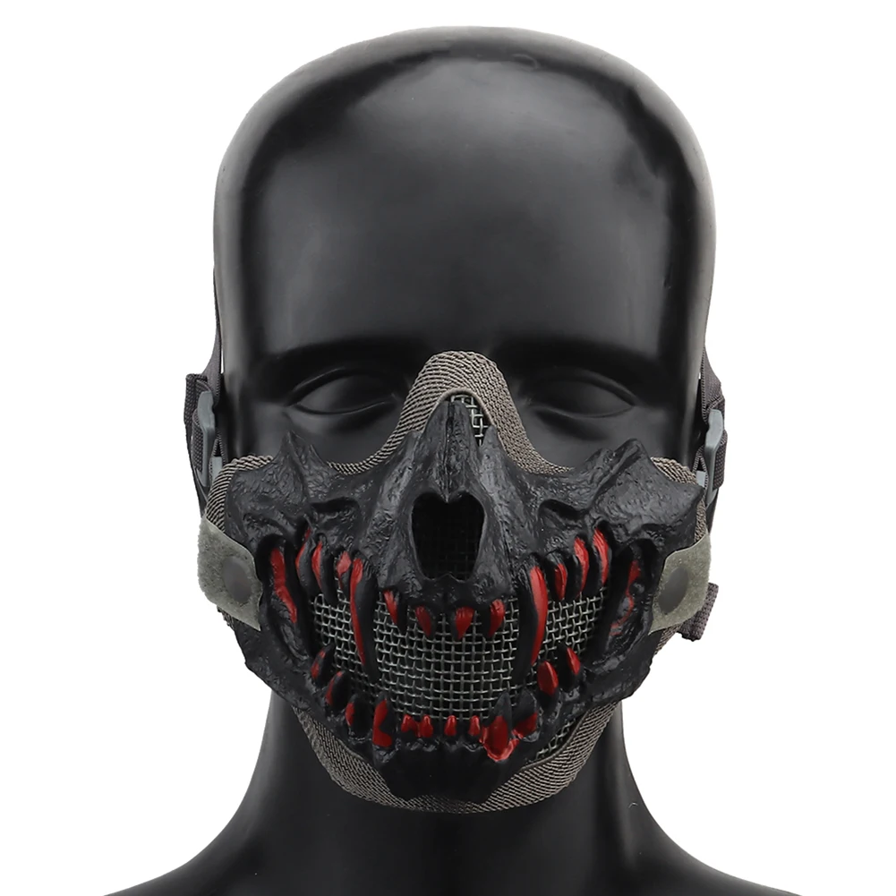 Fangs Cosplay Airsoft Mask Half Face Protective Mask Adjustable Strap Breathable Halloween Horror Party Decoration