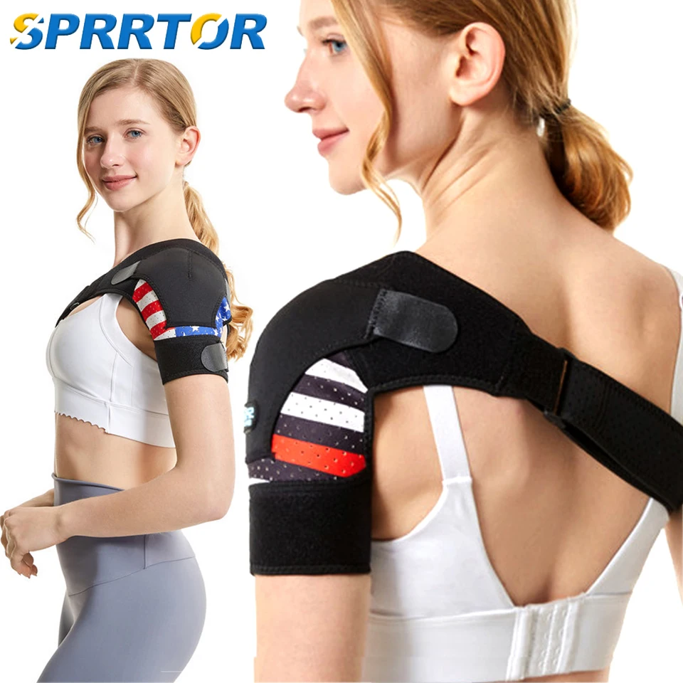 Tutore Spalla Uomo E Donna Regolabile - Bendaggio Compressione A Y Per Riabilitazione E Sport, Taglia S/M, Giallo/Nero/Bianco - 2