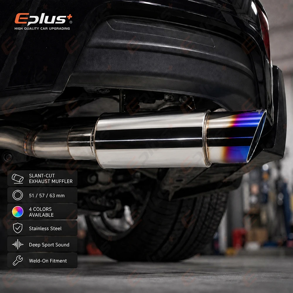 EPLUS Universal Car&Motorcycle Stainless Steel Exhaust Muffler Slant Cut Tip Car Exhaust Resonator 51/57/63mm Inlet