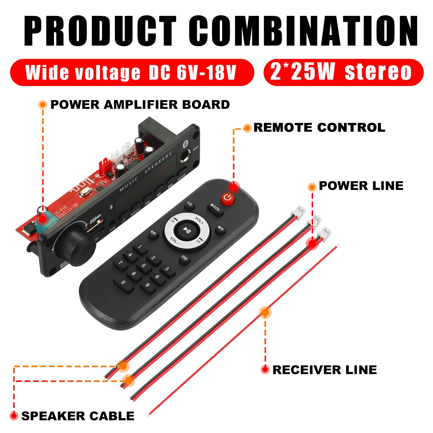 Nuevo amplificador de 200W Bluetooth DIY MP3 WAV placa decodificadora DC 12V 100W reproductor de MP3 USB inalámbrico para coche ranura para tarjeta TF USB FM con micrófono