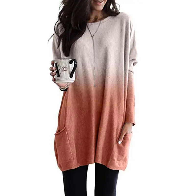 Casual Female Long Sleeve Gradient Print T Shirt