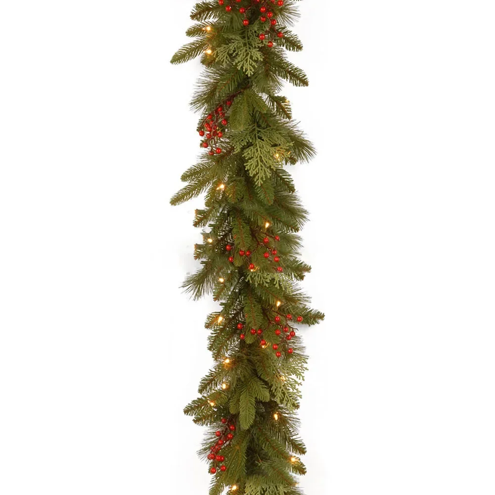 thumbnail image 1 of Guirnalda de enredadera de pino navideña de 1,8 m con bayas rojas, ratán, decoración de puerta de pared para fiestas en el hogar, adornos para árboles de Navidad, corona navideña, 1 of 5
