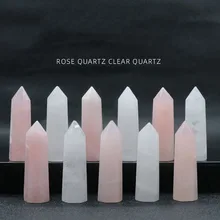 

Natural Stone Rose Quartz Clear Quartz Crystal Hexagonal Pillar Bead Ornament For Jewelry Making Healing Energy Gem Gift Deco1PC