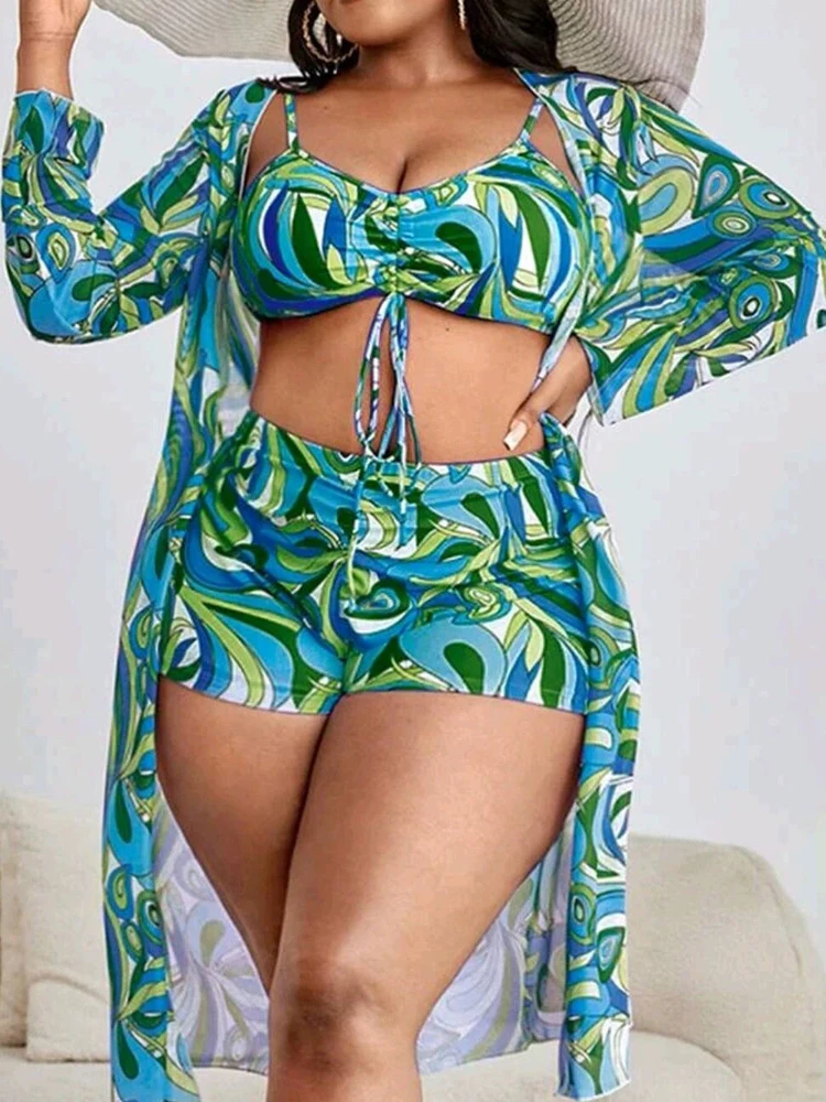 2023 New Plus Big Size Swimwear for Women Swimsuit Large Bathing Suits  Three-Piece Push Up Bikini Set Sexy Separate Stylish