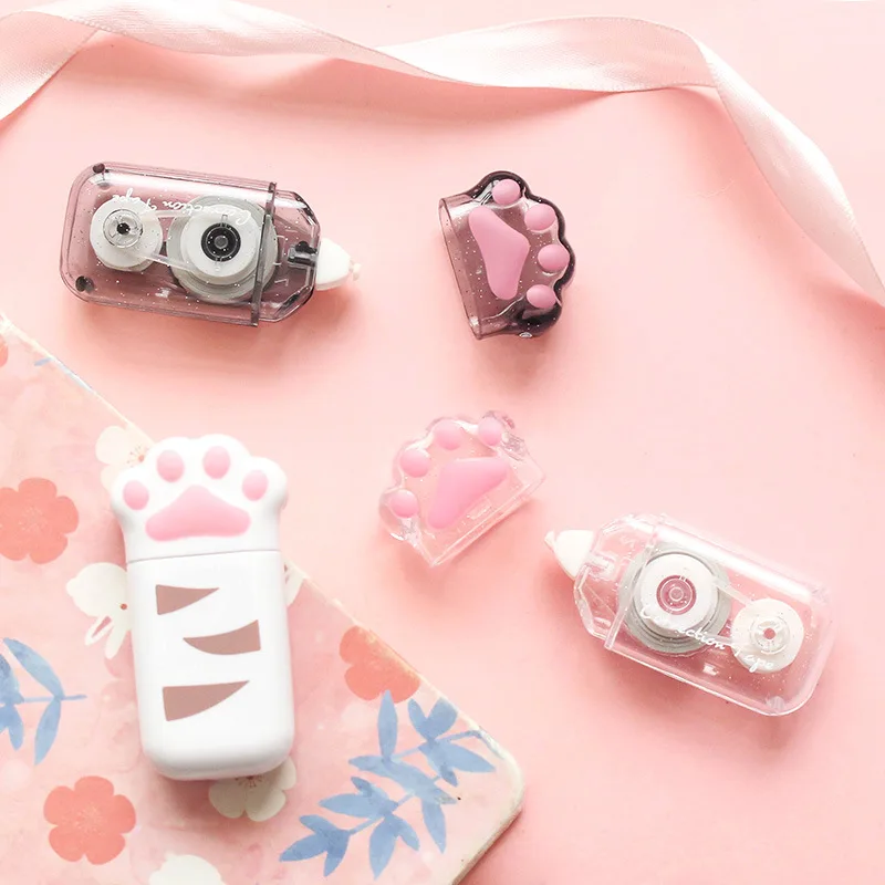 고양이 발톱 휴대용 수정 테이프, Kawaii 화이트 아웃 교정기 프로모션 선물 문구 학생 학교 사무실 공급, 2 개