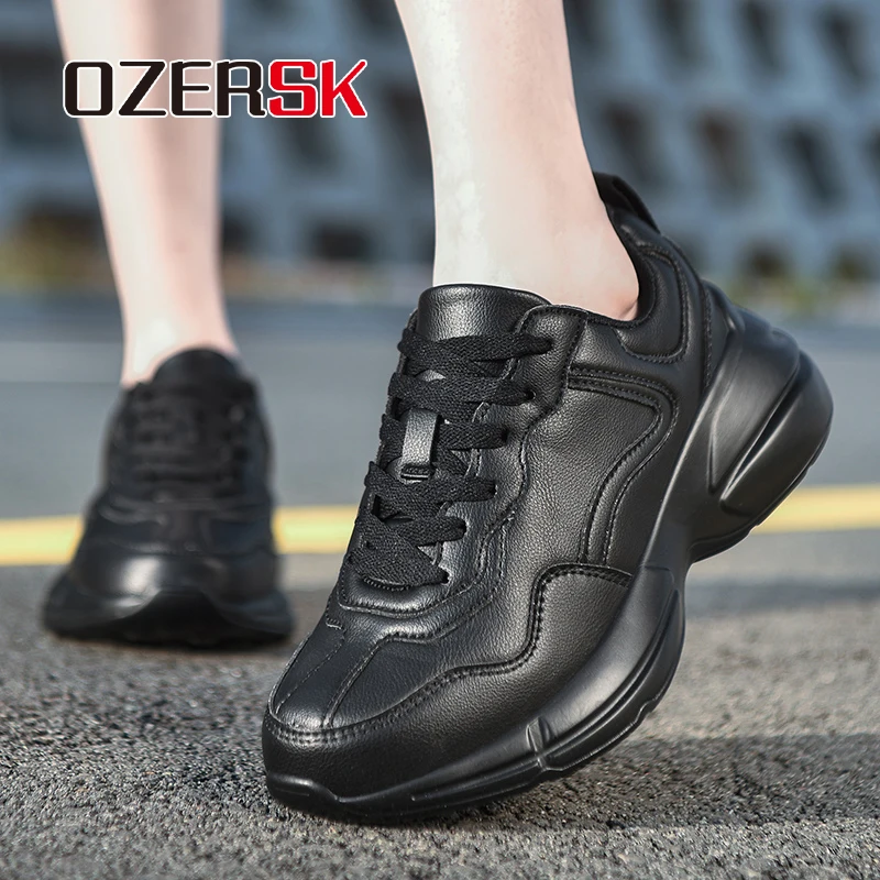 OZERSK 커플 용수철 부츠, 레이스업 미끄럼 방지 하이 퀄리티 PU 가죽, 편안한 캐주얼 핸드메이드 플랫폼 부츠, 패션, 2024 신상