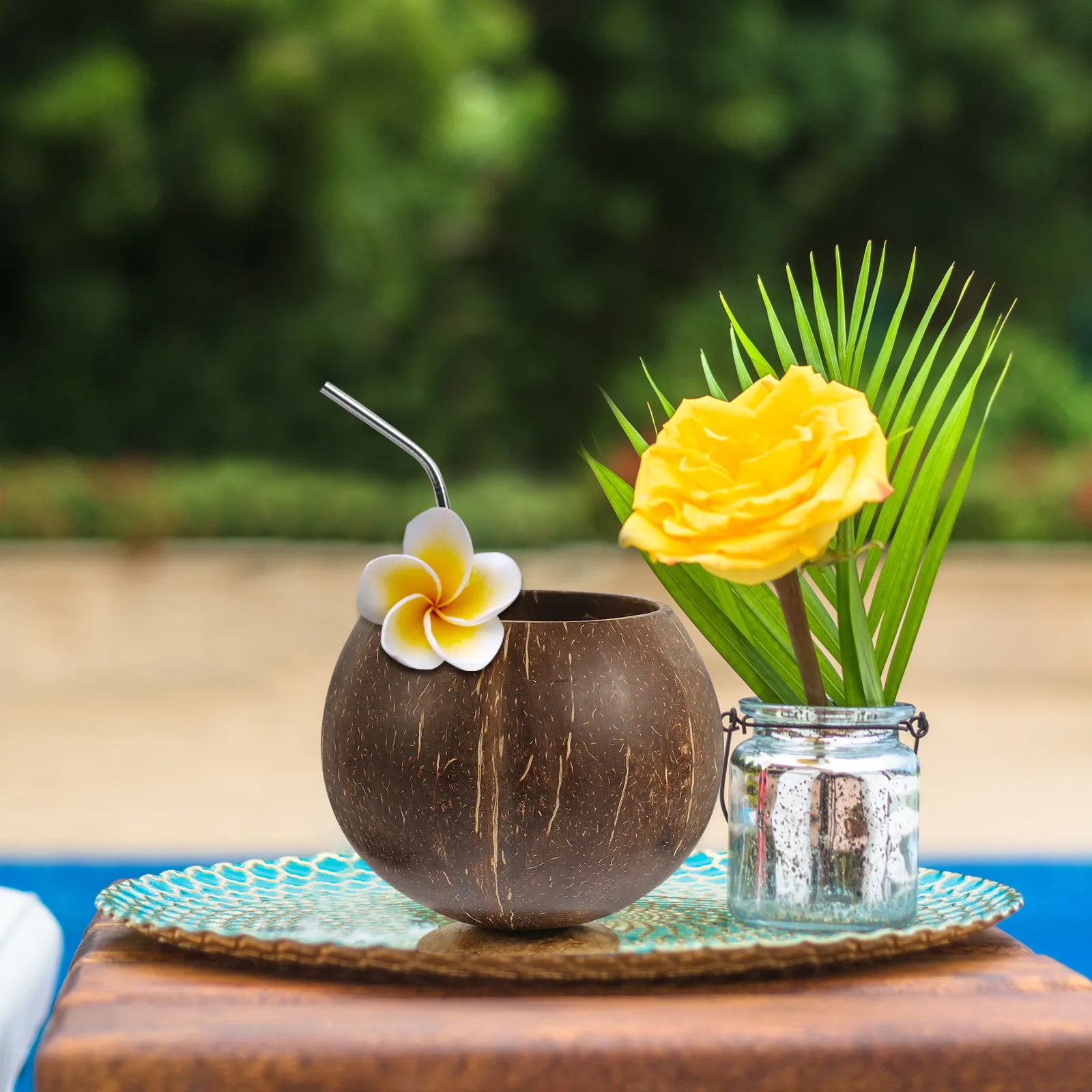 코코넛 껍질 컵 천연 음료 용기 (주스, 우유, 차, 알코올용) 재사용 가능 비치 파티 디저트 그릇 주방 바 용품