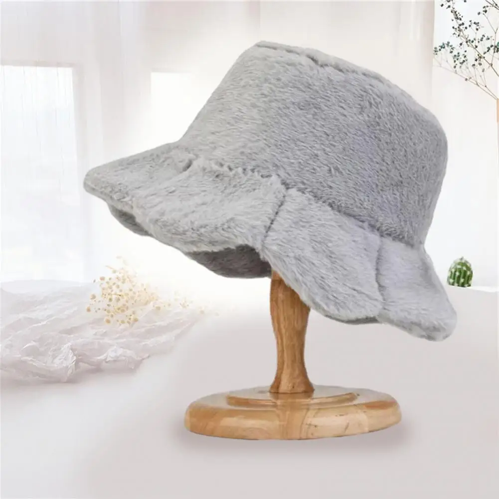 

Winter Sun Protection Bucket Hat Plush Bucket Hat Stylish Women's Winter Fisherman Hat Soft Plush Windproof Warm for Outdoor