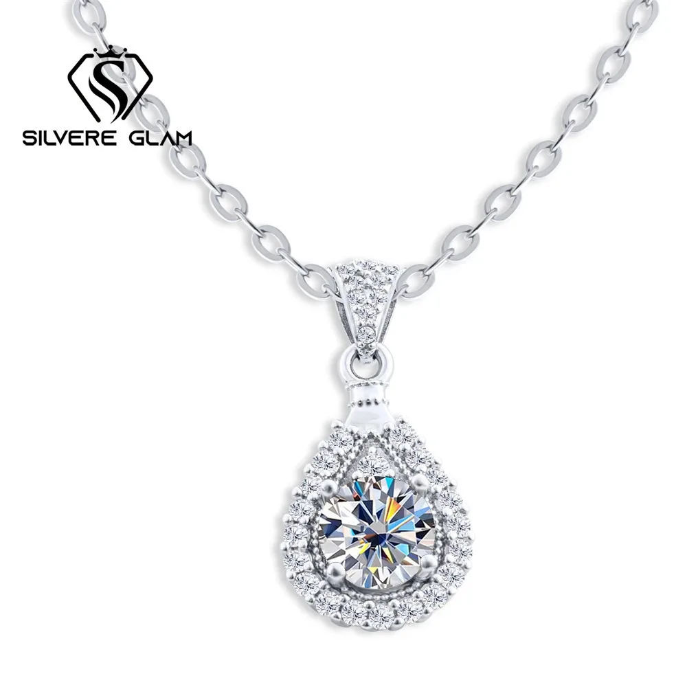 Hot Sale Classic 925 Sterling Silver Oval Necklace 1CT D Color Moissanite Women Necklace Fine Jewelry Pendant For Wedding Party 5