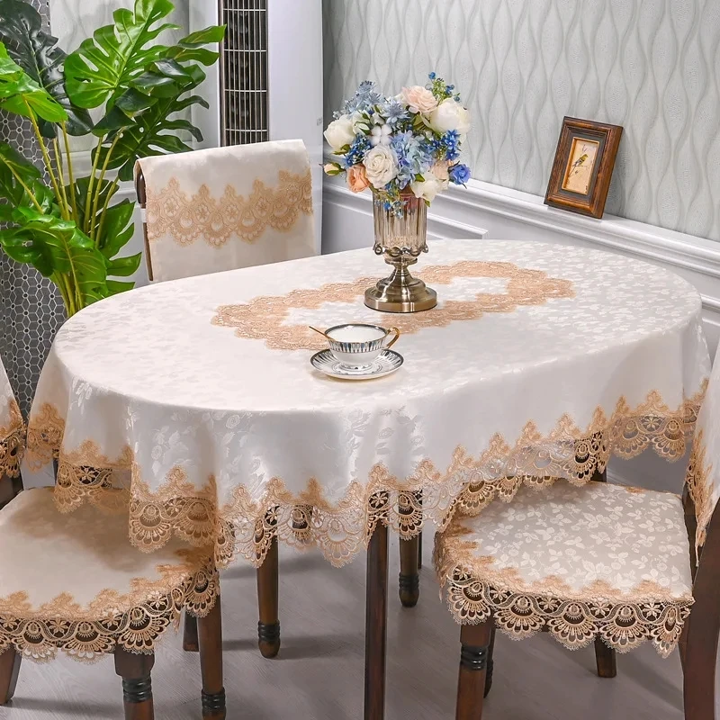 

Satin embroidered oval tablecloth, European coffee table and dining table cover tablecloth lace art dust cover