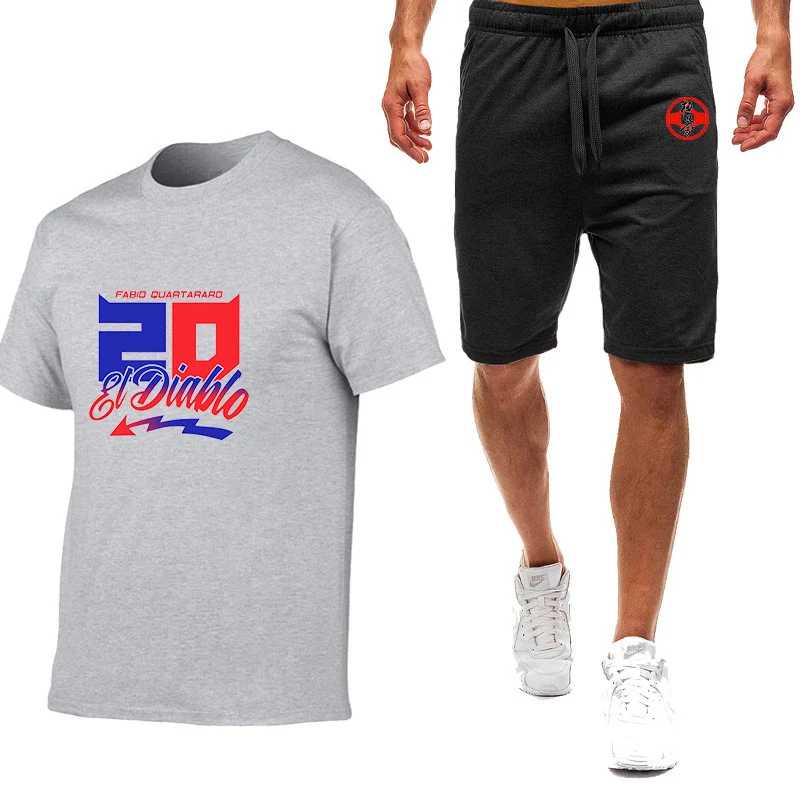 Mens Summer Motorcycle Racing Crewneck T-Shirt and Shorts Set