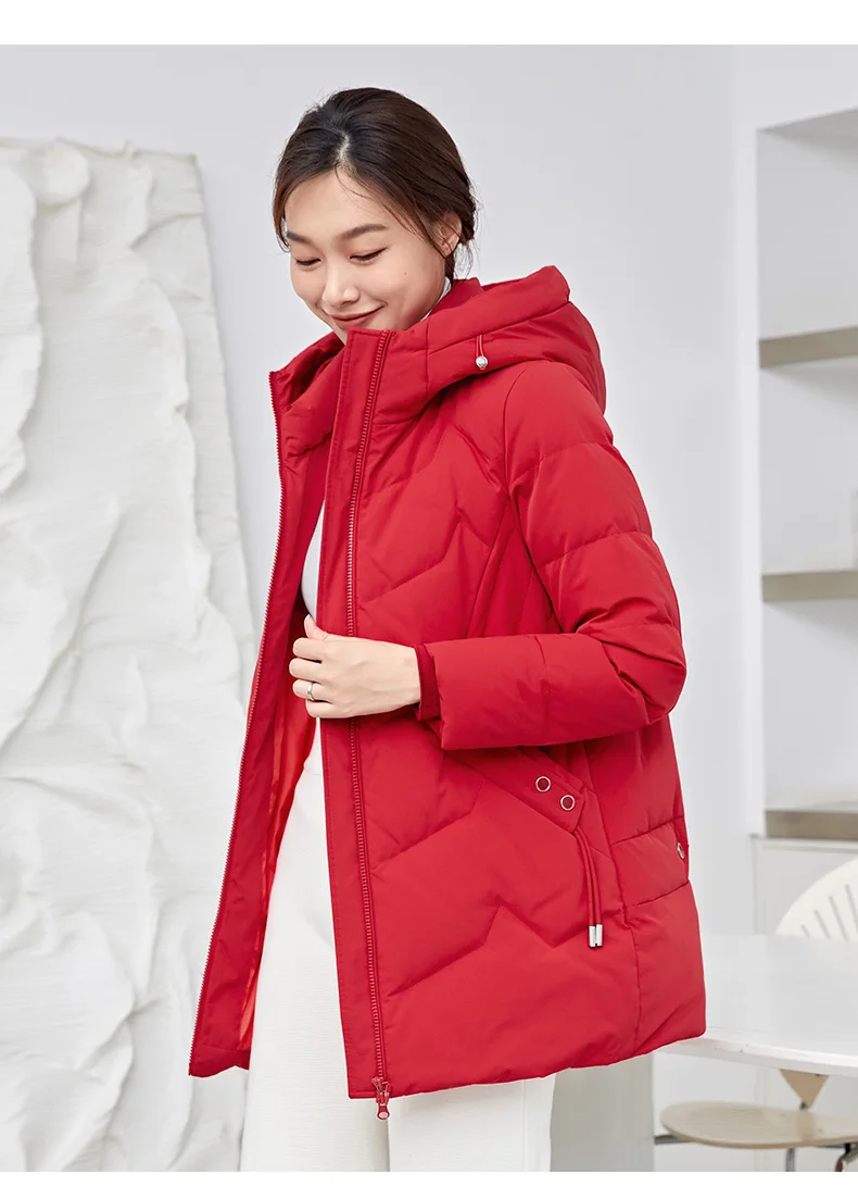 Chericom Down Jacket Women Winter Hooded Mid Long Duck Down Thick Warm Padded Coat Loose Versatile Commute Puffer Jackets 289193