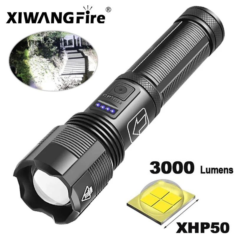 XHP70 LED Tactical Flashlight USB Rechargeable Zoomable