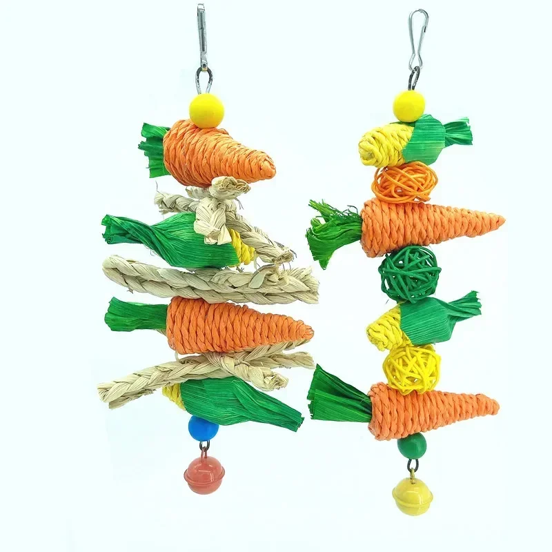 Small Pet Toy Parrot Hamster Rabbit Bird Chewing Molar String Wooden Rattan Hanging