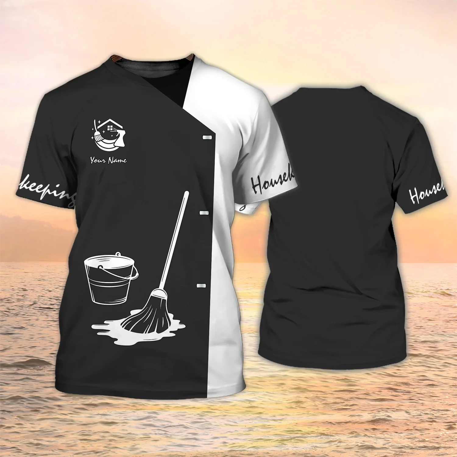 Neueste Sommer männer T-shirt Reinigung Service Benutzerdefinierte Name 3D Gedruckt t-shirt Unisex Casual T-shirt Housekeeping Uniform DW103 – Detail 26