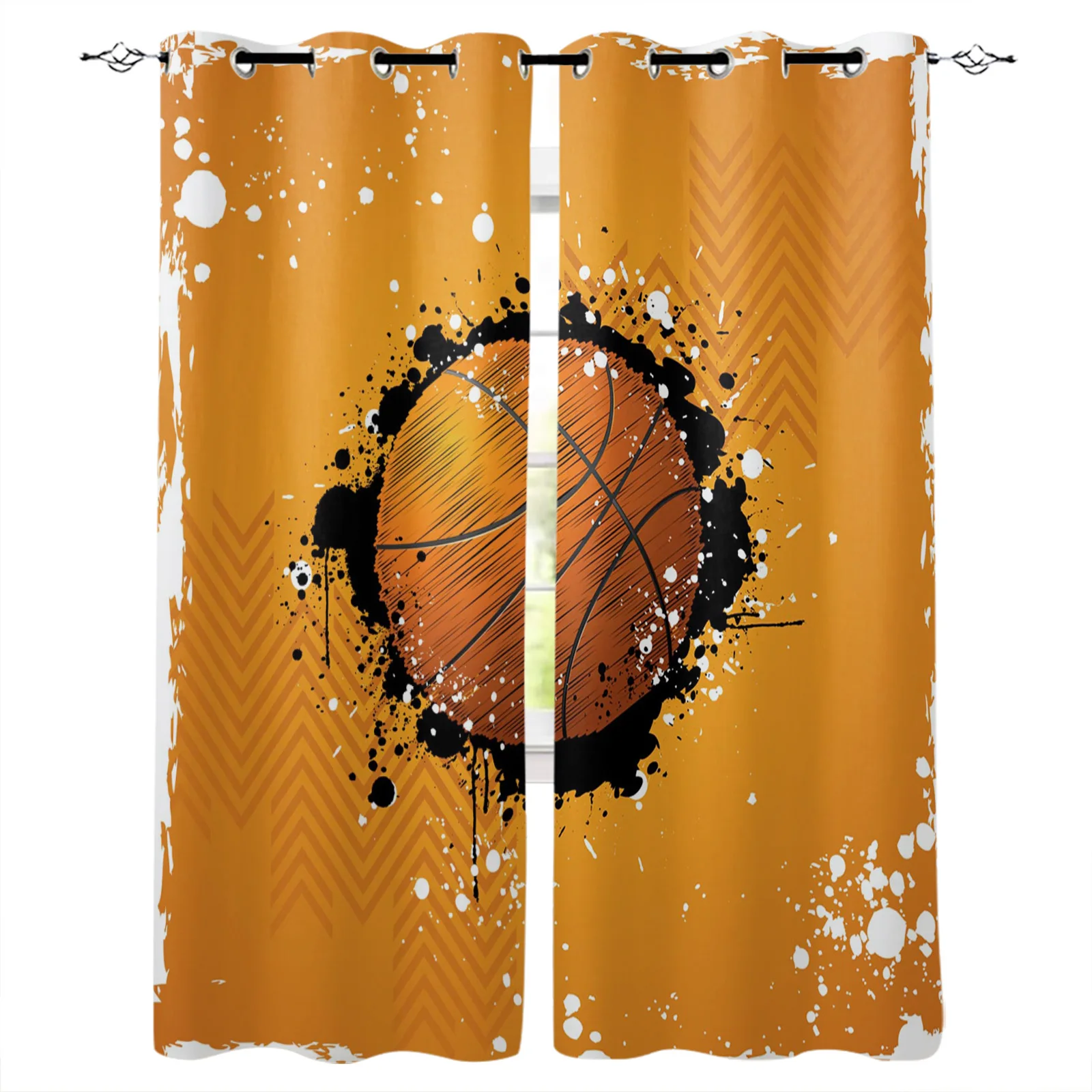 

Orange Round Basketball Graffiti Sport Blackout Curtains Window Curtains For Bedroom Living Room Decor Window Treatments