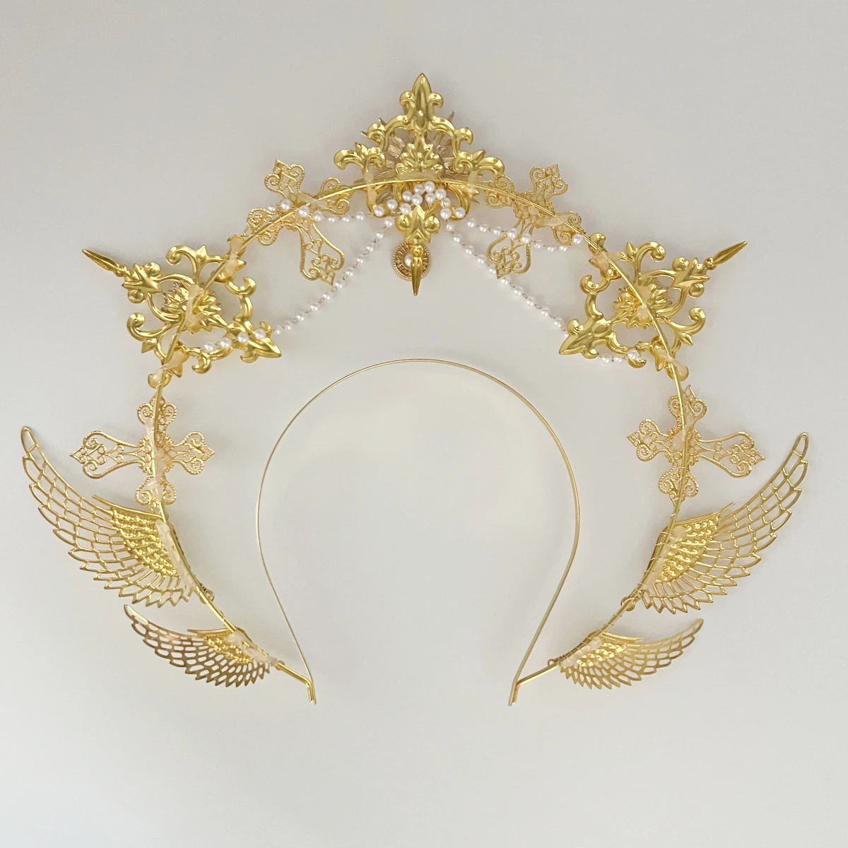 Barock Herz Halo Kopfschmuck Frauen Gothic Lolita Tiara Krone Stirnband Cosplay Patin Jungfrau Maria Kopfschmuck – Detail 11