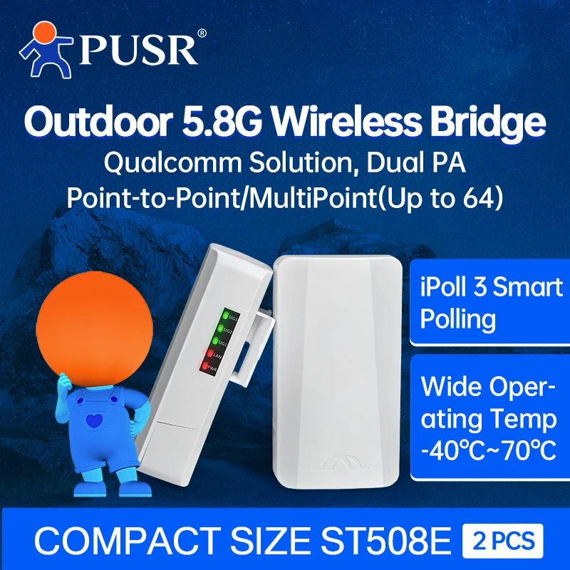Ponte sem Fio Pusr Repetidor Wifi ap Ip64 Impermeável Cpe St508e ao ar Livre 5.8g 2km Ponto a Ponto Multiponto Pcs