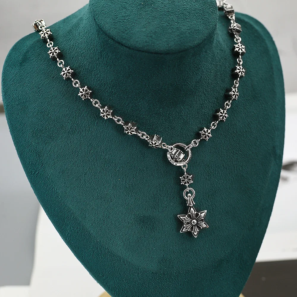 European and American adjustable distressed niche dark wind six pointed star patchwork necklace