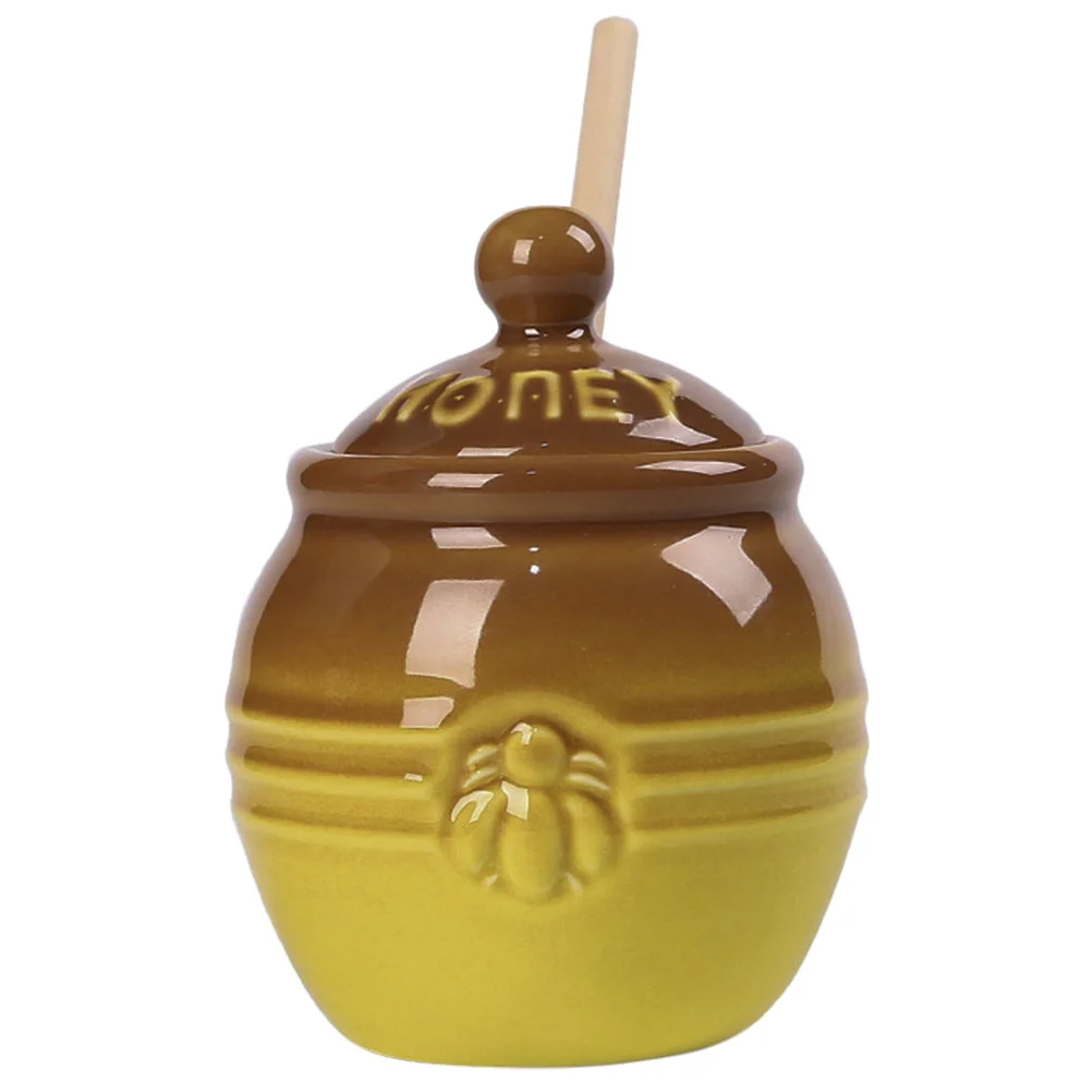

Ceramic Honey Holder Toy with Dipper and Lid Retro Honey Dispenser for Home Syrup Candy Jar and Tea Storage Canister