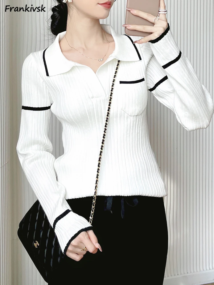 

Sweaters Women Striped Contrast Color Knitwear Daily Japanese Style Simple Spliced All-match Youthful Leisure Chic Slim Autumn