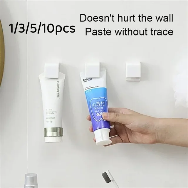 Punch-free Toothpaste Holder Wall-mounted Hook Holder Storage Rack Holders Organizer Bathroom Accessories 2