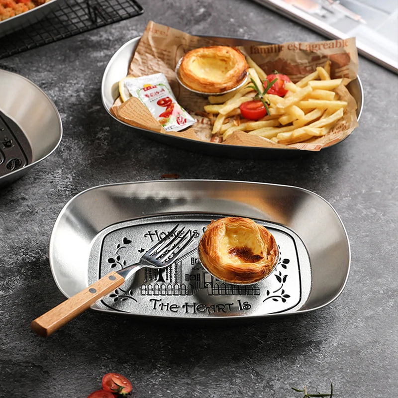 

Metal Tray Boat Shape Plate Cake Fruit Dessert Tray Western Steak Dish Snack Plate Jewelry Storage Tray Dining Kitchen Plate