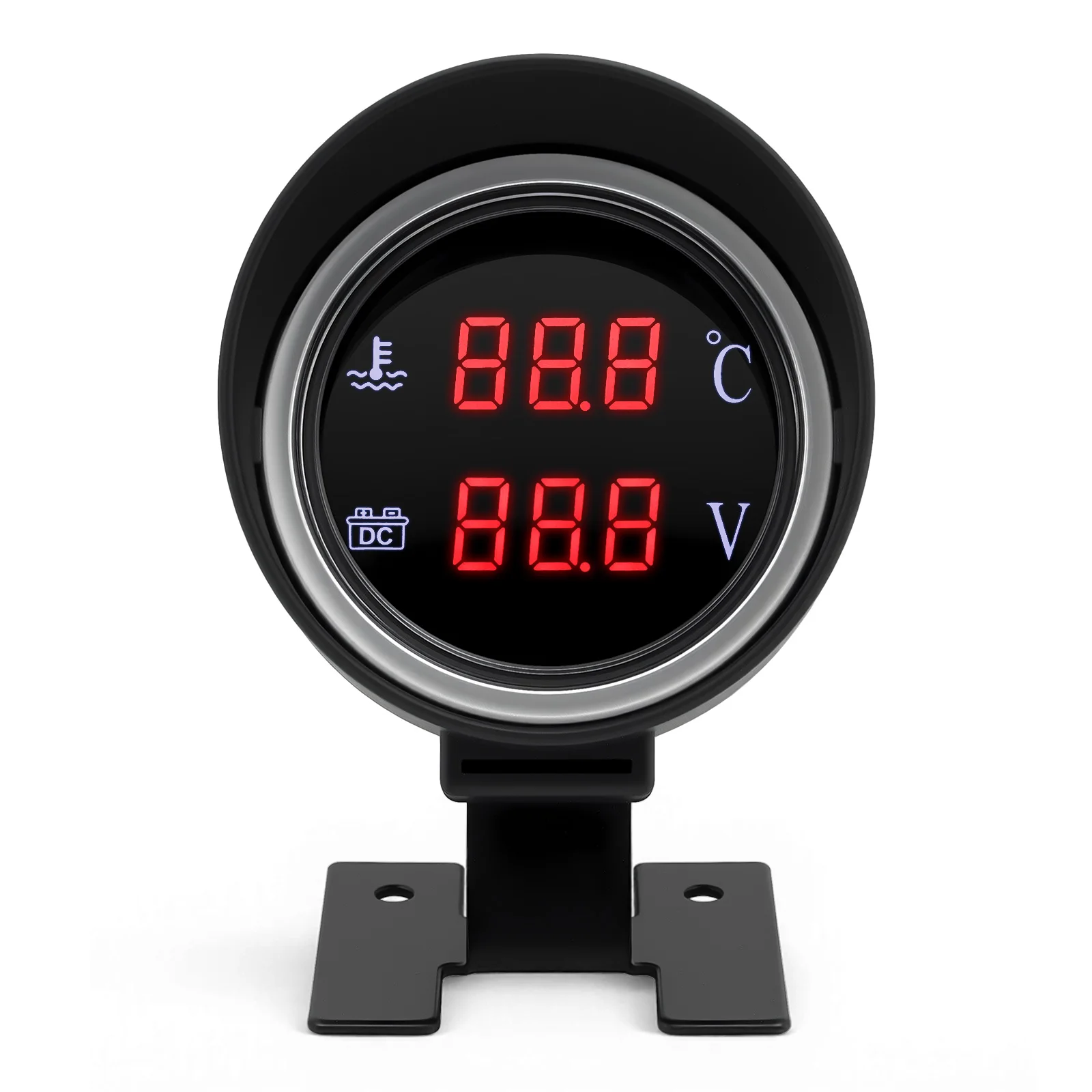 12V/24V 2 in 1 원형 디지털 수온계 + 전압계 자동차 트럭 보트용 온도 센서 + 알람 기능이 있는 게이지