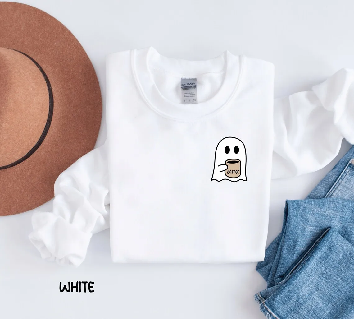 Cute Ghost Sweatshirt Women Ghost Pullover Sweatshirt Spooky Season Fall Hoodie Halloween Sweat Wear