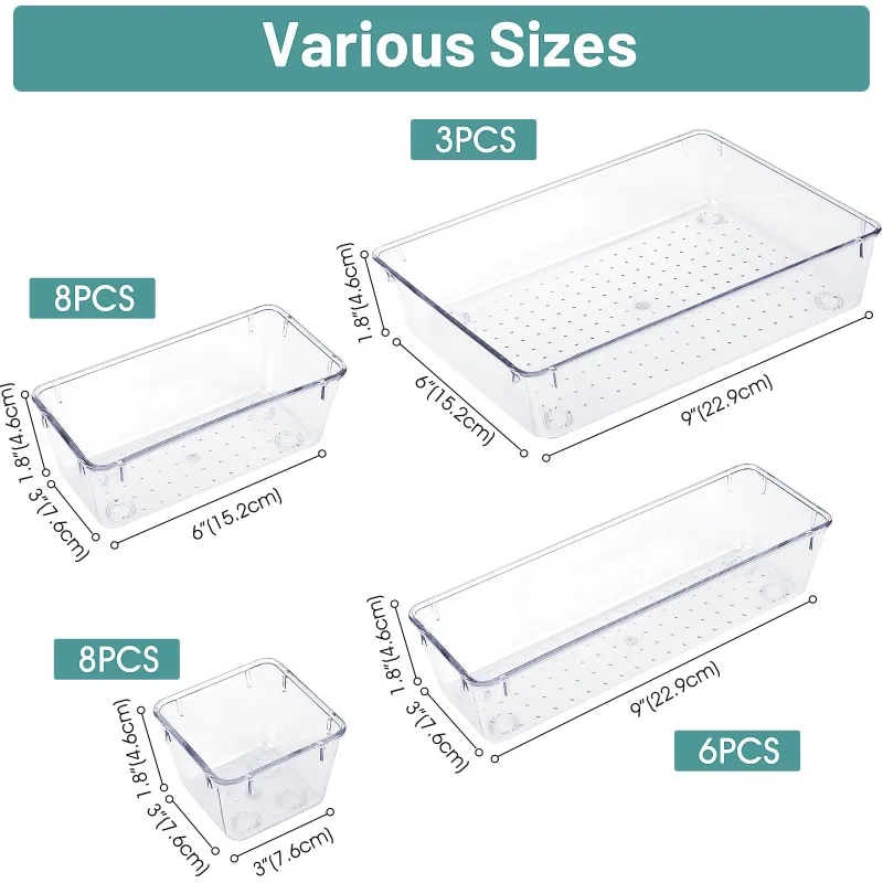 Clear Drawer Organizers Plastic Makeup Dividers Storage Box Dresser Office Desk Drawer Separator Cosmetic Kitchen Home Organizer