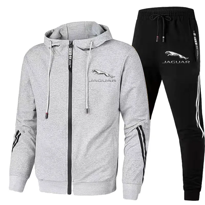 2-piece restricted jacket Jaguar logo printed men's car sports hoodie+pullover gym jogging suit sweater and pants suit 2023