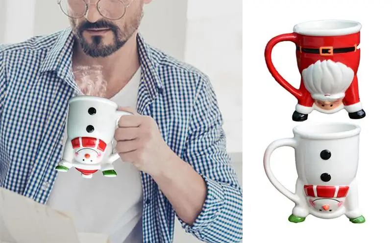 

Рождественские кружки с Сантой, портативная креативная кофейная кружка, многоразовая керамическая кружка для кофе, декоративная Рождественская чашка для чая с ручкой
