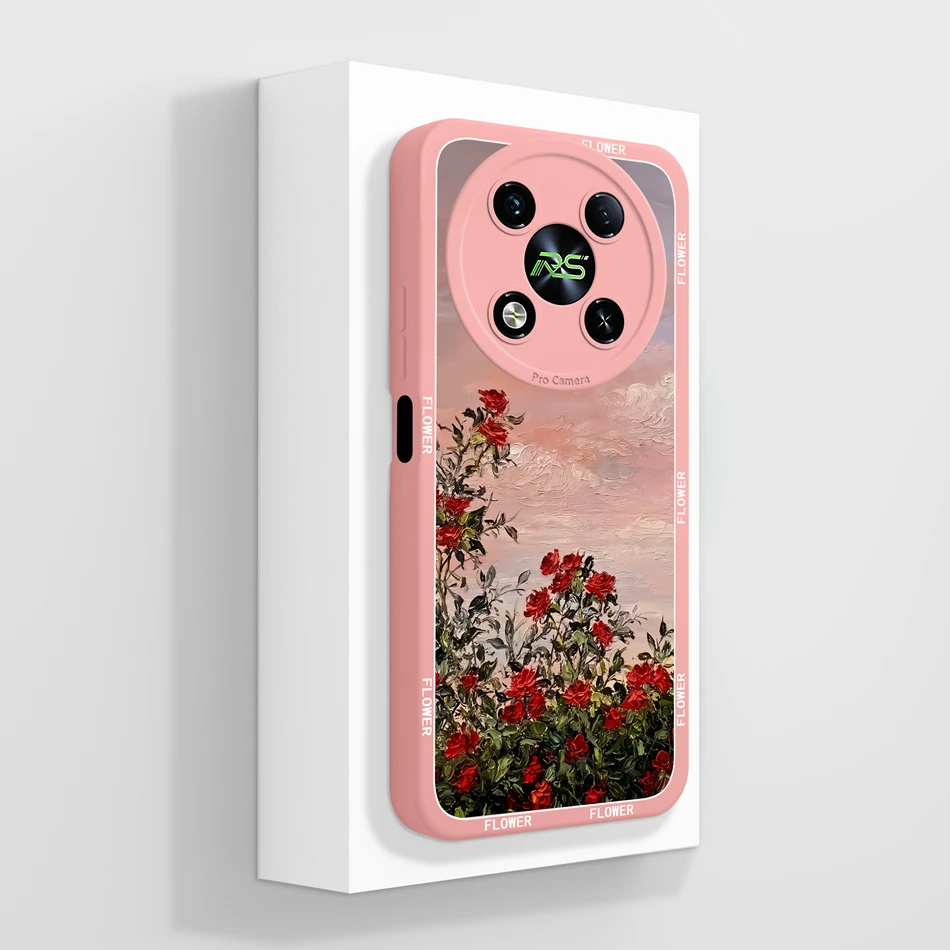 Luxurious Flowers Soft Liquid Silicone Phone Case with Camera Protection & Anti-Drop Design